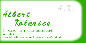 albert kolarics business card